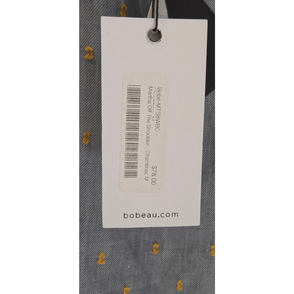 Bobeau Martha Off The Shoulder Boho Chambray Clip Dot Top Blue Yellow Medium - Picture 4 of 8